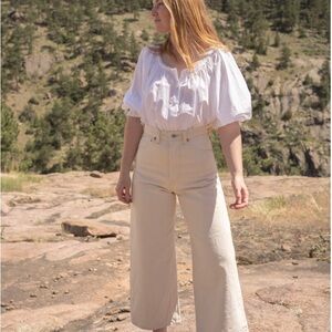 Handmade cream wide leg canvas pants